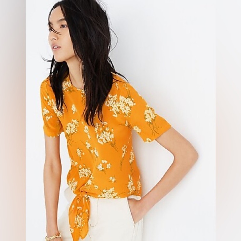 Madewell XS Silk Floral Button-Back Tie Top